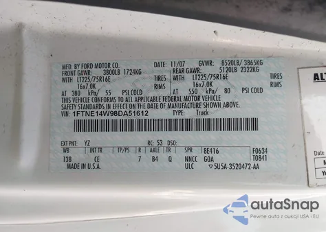 2008 Ford E-150 Commercial/Recreational from USA, damaged, VIN 1FTNE14W98DA51612